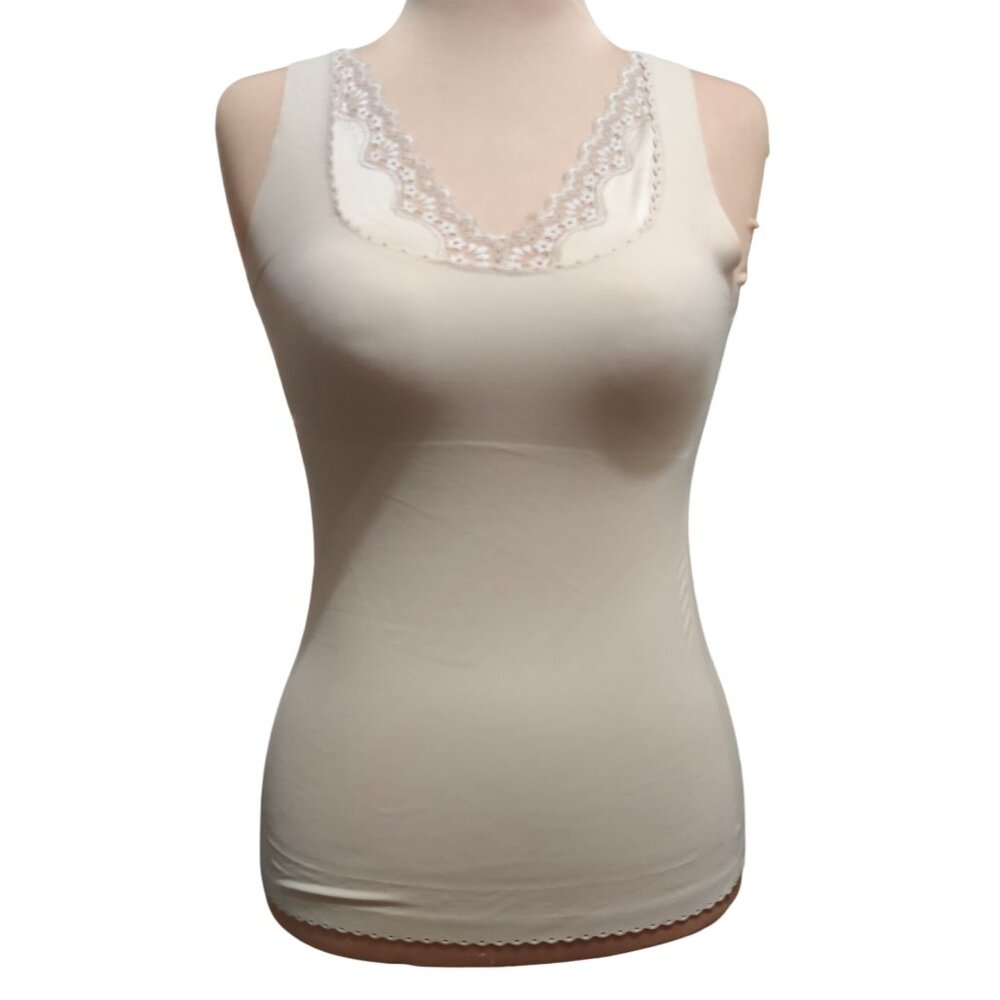 Sonic Slimmers L Womens Shaping Tank Top Beige Lace Trim Compression A213107